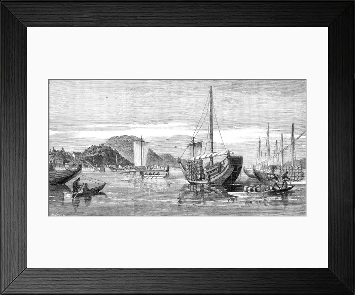 Framed Print : Scenes in Japan: the town and harbour of Simonosaki, 1864. Creators: Unknown, Mason Jackson Framed Print : Scenes in Japan: the town and harbour of Simonosaki, 1864. Creators: Unknown, Mason Jackson