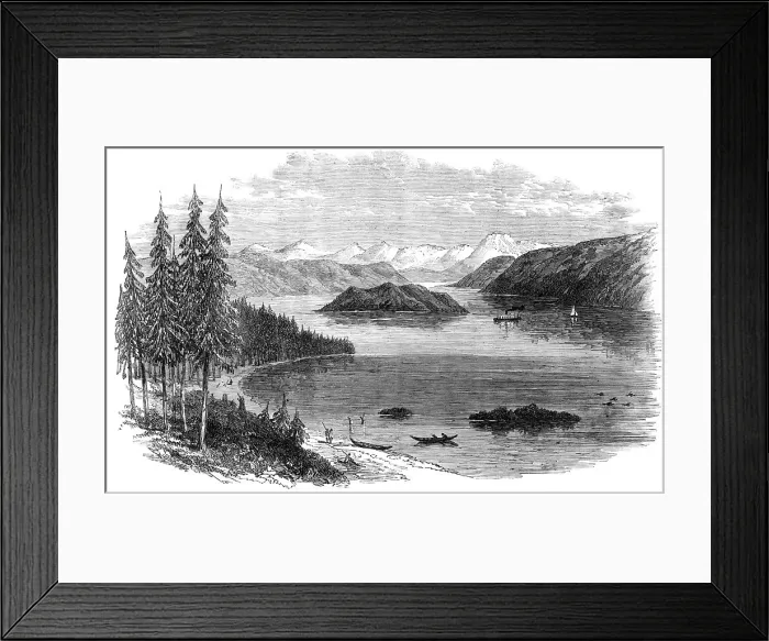 Framed Print : Sketches in British Columbia: Harrison Lake, with the Cascade Mountains in the distance, 1864. Creator: Unknown Framed Print : Sketches in British Columbia: Harrison Lake, with the Cascade Mountains in the distance, 1864. Creator: Unknown