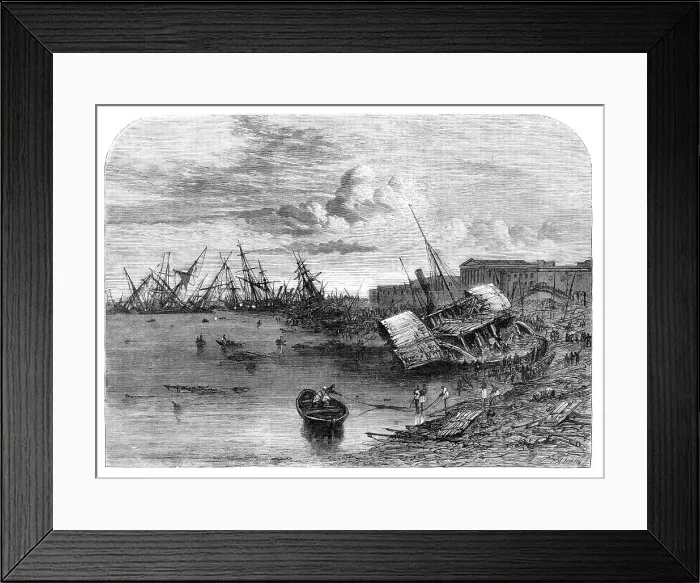 Framed Print : Effects of the cyclone at Calcutta on the 5th of October - from a photograph, 1864. Creator: Mason Jackson Framed Print : Effects of the cyclone at Calcutta on the 5th of October - from a photograph, 1864. Creator: Mason Jackson