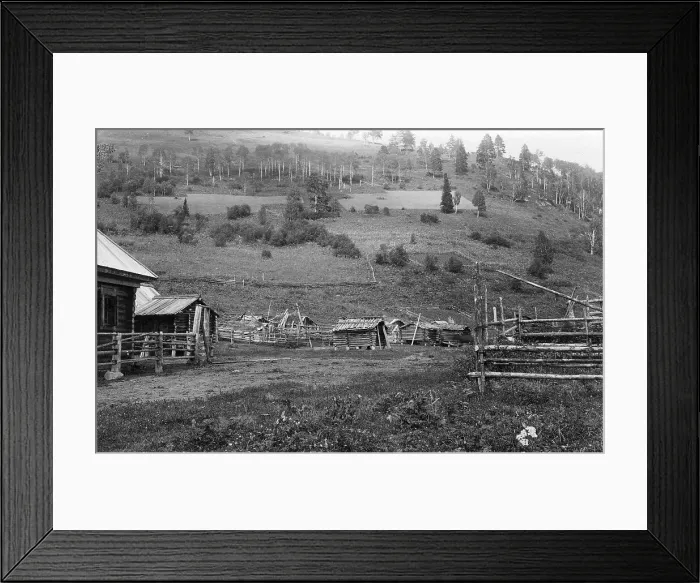 Framed Print : Farm Structures in the Ulus Kumys and a Ploughed Field on the Slope, 1913. Creator: GI Ivanov Framed Print : Farm Structures in the Ulus Kumys and a Ploughed Field on the Slope, 1913. Creator: GI Ivanov
