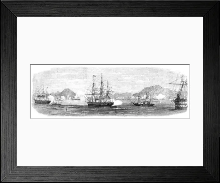 Framed Print : The War in Japan: action of Sept. 5, in the Strait of Simonosaki, 1864. Creator: Edwin Weedon Framed Print : The War in Japan: action of Sept. 5, in the Strait of Simonosaki, 1864. Creator: Edwin Weedon