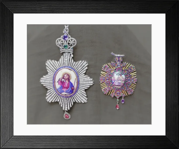 Framed Print : Panagias [enkolpia]; in the vestry of the Ipatievsky Monastery, Kostroma, 1911. Creator: Sergey Mikhaylovich Prokudin-Gorsky