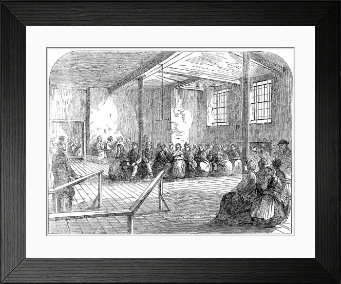 Framed Print : The Cotton Famine: waiting-room at the district provident institution, Manchester, 1862. Creator: Unknown Framed Print : The Cotton Famine: waiting-room at the district provident institution, Manchester, 1862. Creator: Unknown