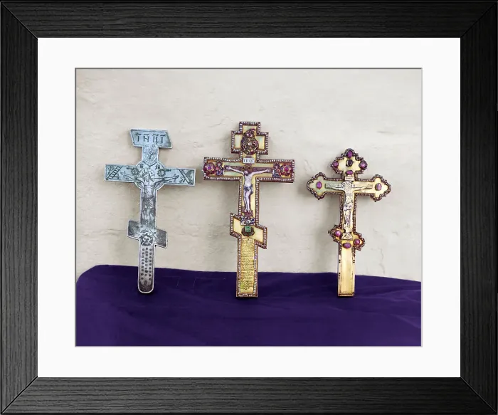 Framed Print : Crosses - A gift from Fedor, Kirill and Nataliia Naryshkin, Trinity Monastery, Aleksandrov, 1911. Creator: Sergey Mikhaylovich Prokudin-Gorsky Framed Print : Crosses - A gift from Fedor, Kirill and Nataliia Naryshkin, Trinity Monastery, Aleksandrov, 1911. Creator: Sergey Mikhaylovich Prokudin-Gorsky