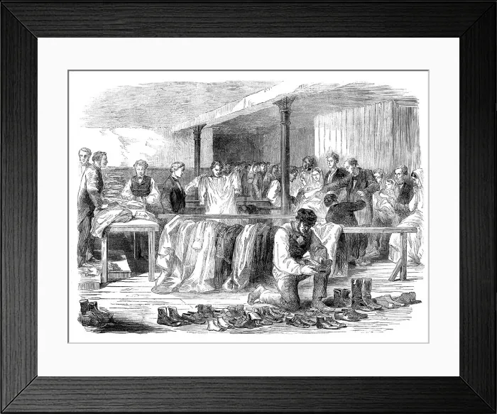 Framed Print : The Cotton Famine: the Manchester and Salford Provident Society distributing clothing, 1862. Creator: Unknown Framed Print : The Cotton Famine: the Manchester and Salford Provident Society distributing clothing, 1862. Creator: Unknown