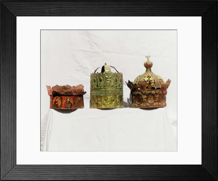 Framed Print : Old iron marriage crowns from the seventeenth century, Rostov museum, Rostov Velikii, 1911. Creator: Sergey Mikhaylovich Prokudin-Gorsky Framed Print : Old iron marriage crowns from the seventeenth century, Rostov museum, Rostov Velikii, 1911. Creator: Sergey Mikhaylovich Prokudin-Gorsky