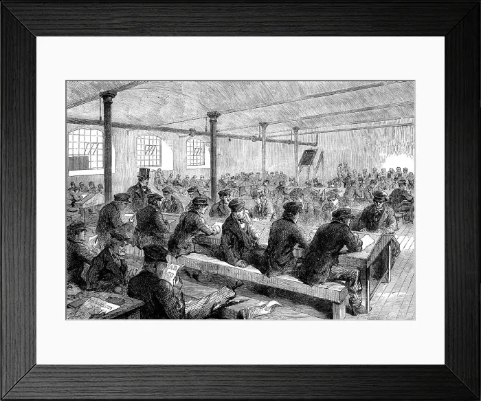 Framed Print : The Cotton Famine: school for mill operatives at Mr. Stirling's mill...Manchester, 1862. Creator: Unknown Framed Print : The Cotton Famine: school for mill operatives at Mr. Stirling's mill...Manchester, 1862. Creator: Unknown