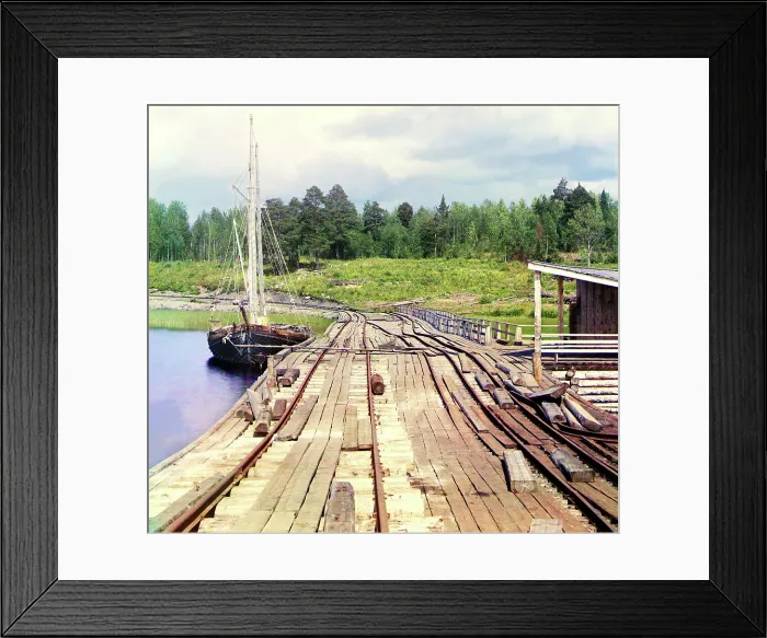 Framed Print : Railroad dam at the Lizhma Station, 1915. Creator: Sergey Mikhaylovich Prokudin-Gorsky Framed Print : Railroad dam at the Lizhma Station, 1915. Creator: Sergey Mikhaylovich Prokudin-Gorsky