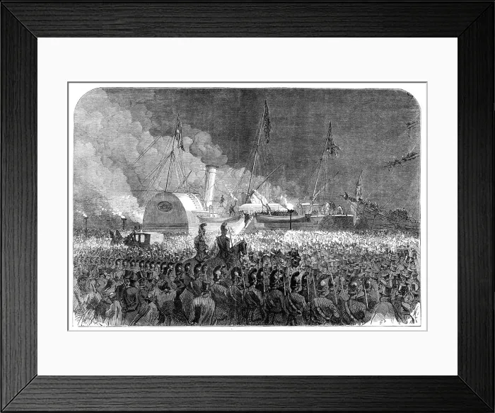 Framed Print : Visit of the Prince and Princess of Wales to Sweden: embarkation in the royal yacht Osborne…, 1864. Creator: Unknown Framed Print : Visit of the Prince and Princess of Wales to Sweden: embarkation in the royal yacht Osborne…, 1864. Creator: Unknown