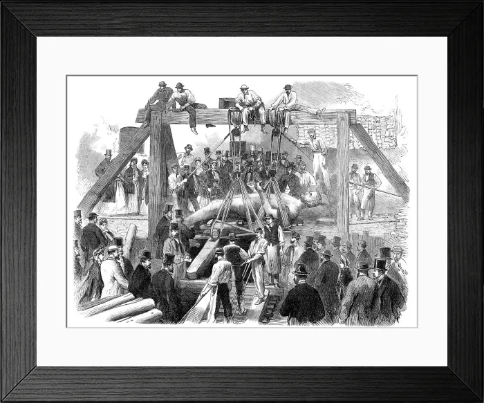 Framed Print : Raising the colossal bronze statue of Hercules found underground in the Campo dei Fiori, Rome, 1864. Creator: Unknown Framed Print : Raising the colossal bronze statue of Hercules found underground in the Campo dei Fiori, Rome, 1864. Creator: Unknown