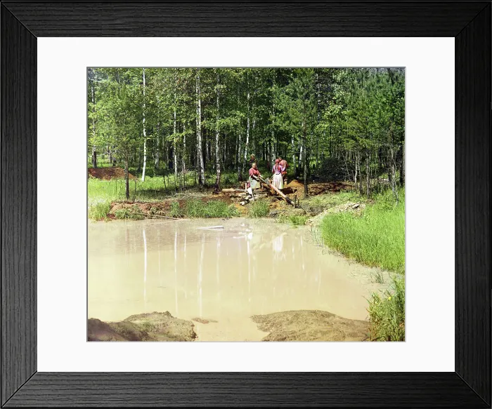 Framed Print : Washing brown iron ore at the Shilovskii mine seven versts from the village of Makarovo, 1912. Creator: Sergey Mikhaylovich Prokudin-Gorsky Framed Print : Washing brown iron ore at the Shilovskii mine seven versts from the village of Makarovo, 1912. Creator: Sergey Mikhaylovich Prokudin-Gorsky