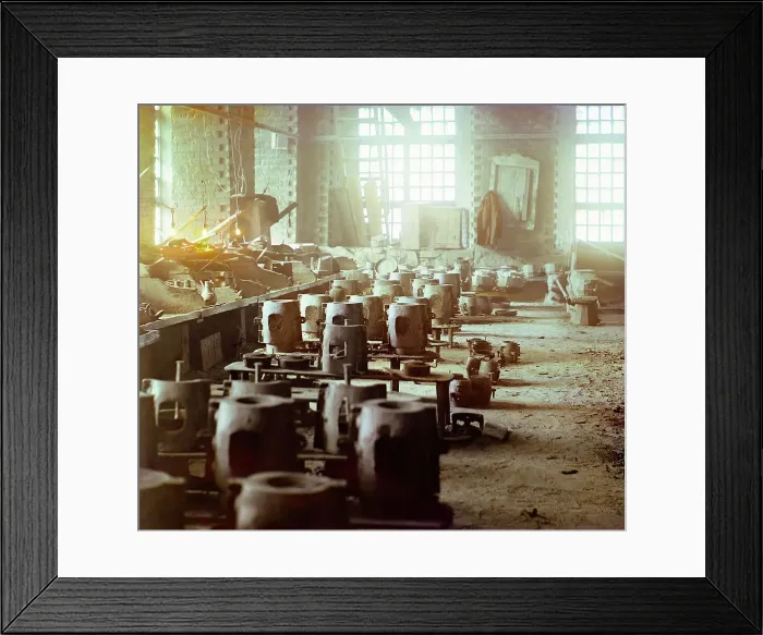 Framed Print : Molding shop at the Kasli plant, 1910. Creator: Sergey Mikhaylovich Prokudin-Gorsky Framed Print : Molding shop at the Kasli plant, 1910. Creator: Sergey Mikhaylovich Prokudin-Gorsky