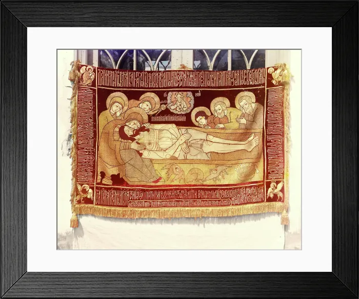 Framed Print : Plashchanitsa [shroud with image of Christ]. Gift from Count Stroganov. In the vestry of the Assum.. Creator: Sergey Mikhaylovich Prokudin-Gorsky