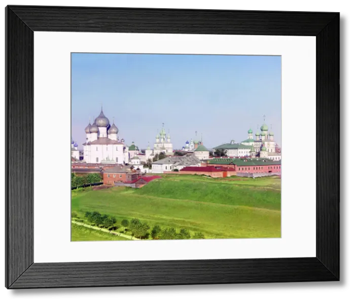 Framed Print : General view of the Kremlin, from the bell tower of the Church of All Saints, Rostov Velikii, 1911. Creator: Sergey Mikhaylovich Prokudin-Gorsky Framed Print : General view of the Kremlin, from the bell tower of the Church of All Saints, Rostov Velikii, 1911. Creator: Sergey Mikhaylovich Prokudin-Gorsky