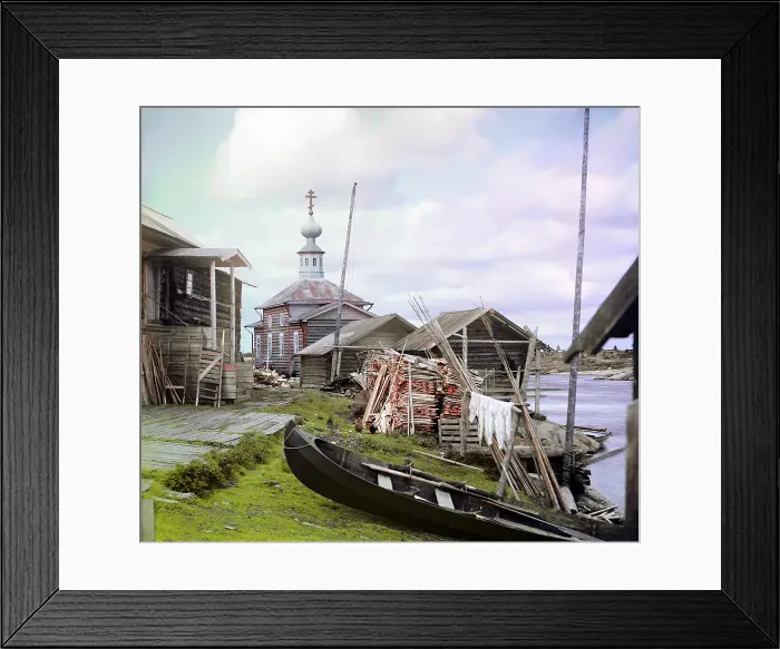 Framed Print : Fishing settlement, 1915. Creator: Sergey Mikhaylovich Prokudin-Gorsky Framed Print : Fishing settlement, 1915. Creator: Sergey Mikhaylovich Prokudin-Gorsky