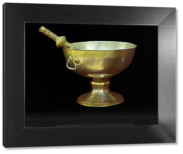 Holy water bowl; gift from Tsar Mikhail Feodorovich, vestry of the Assumption Cathedral in... 1911. Creator: Sergey Mikhaylovich Prokudin-Gorsky