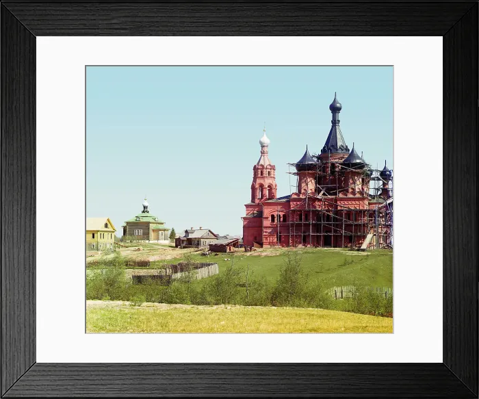 Framed Print : Volgoverkhove Monastery for women; Cathedral of the Transfiguration of Our Lord under... 1910. Creator: Sergey Mikhaylovich Prokudin-Gorsky
