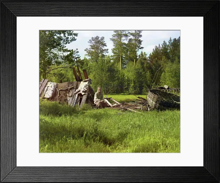 Framed Print : Hut of settler Artemii, nicknamed Kota, who has lived at this place more than 40 years, 1912. Creator: Sergey Mikhaylovich Prokudin-Gorsky Framed Print : Hut of settler Artemii, nicknamed Kota, who has lived at this place more than 40 years, 1912. Creator: Sergey Mikhaylovich Prokudin-Gorsky
