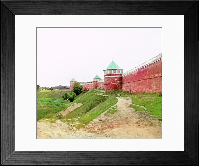 Framed Print : Eastern wall of the Spaso-Yevfimiev Monastery, Suzdal, 1912. Creator: Sergey Mikhaylovich Prokudin-Gorsky