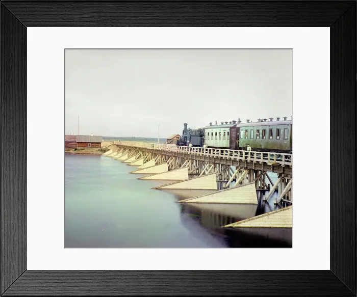 Framed Print : Railroad bridge over the Shuya River, 1915. Creator: Sergey Mikhaylovich Prokudin-Gorsky Framed Print : Railroad bridge over the Shuya River, 1915. Creator: Sergey Mikhaylovich Prokudin-Gorsky