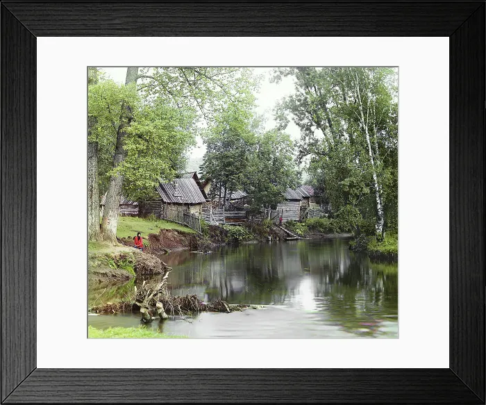 Framed Print : On the Sim River near the Asha-Balashovskii Station, 1910. Creator: Sergey Mikhaylovich Prokudin-Gorsky Framed Print : On the Sim River near the Asha-Balashovskii Station, 1910. Creator: Sergey Mikhaylovich Prokudin-Gorsky