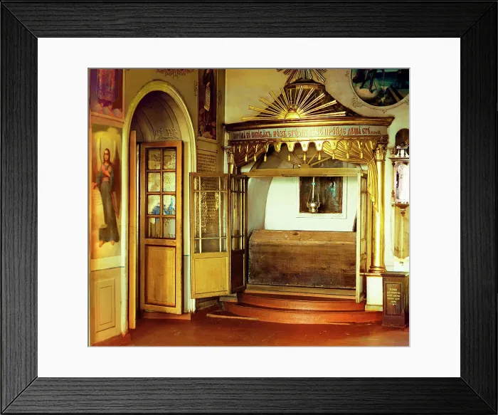 Framed Print : Tomb of boyar Mikhail Nikitich Romanov in the winter church in the village of Nyrob... 1910. Creator: Sergey Mikhaylovich Prokudin-Gorsky Framed Print : Tomb of boyar Mikhail Nikitich Romanov in the winter church in the village of Nyrob... 1910. Creator: Sergey Mikhaylovich Prokudin-Gorsky