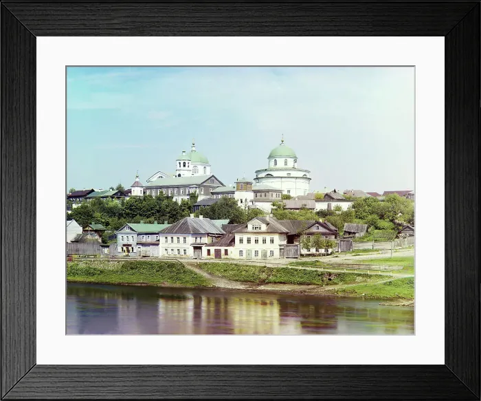 Framed Print : Torzhok, embankment of the river Tvertsa. In the distance, the Resurrection Monastery, 1910. Creator: Sergey Mikhaylovich Prokudin-Gorsky Framed Print : Torzhok, embankment of the river Tvertsa. In the distance, the Resurrection Monastery, 1910. Creator: Sergey Mikhaylovich Prokudin-Gorsky