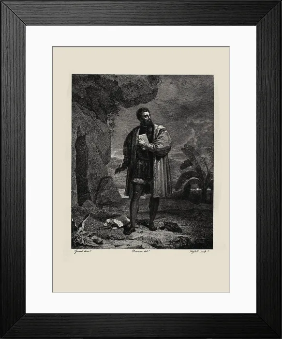 Framed Print : Luís de Camões in the cave of Macau, 1817. Creator: Desenne, Alexandre-Joseph (1785-1827) Framed Print : Luís de Camões in the cave of Macau, 1817. Creator: Desenne, Alexandre-Joseph (1785-1827)