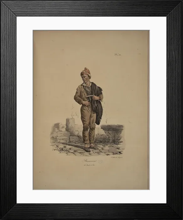 Framed Print : Chimney sweep. From the Series Cris de Paris (The Cries of Paris), 1815. Creator: Vernet, Carle (1758-1836). Chimney sweep. From the Series Cris de Paris (The Cries of Paris), 1815. Creator: Vernet, Carle (1758-1836)
