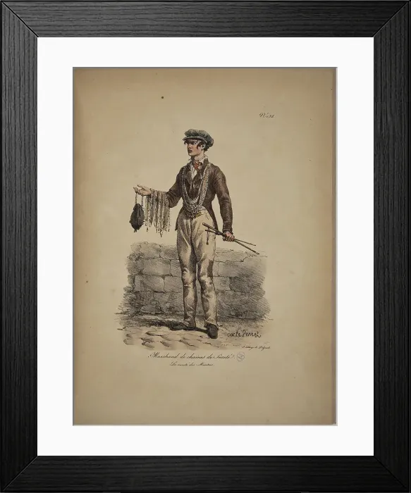 Framed Print : Safety Chains Seller. From the Series Cris de Paris (The Cries of Paris), 1815. Creator: Vernet, Carle (1758-1836). Safety Chains Seller. From the Series Cris de Paris (The Cries of Paris), 1815. Creator: Vernet, Carle (1758-1836) Framed Print : Safety Chains Seller. From the Series Cris de Paris (The Cries of Paris), 1815. Creator: Vernet, Carle (1758-1836). Safety Chains Seller. From the Series Cris de Paris (The Cries of Paris), 1815. Creator: Vernet, Carle (1758-1836)