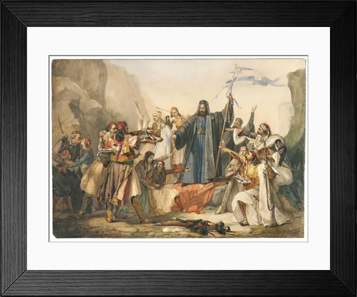 Framed Print : The Metropolitan Germanos raising the banner of freedom (Scene from the Greek struggle... 1829. Creator: Lipparini, Ludovico (1802-1856) Framed Print : The Metropolitan Germanos raising the banner of freedom (Scene from the Greek struggle... 1829. Creator: Lipparini, Ludovico (1802-1856)