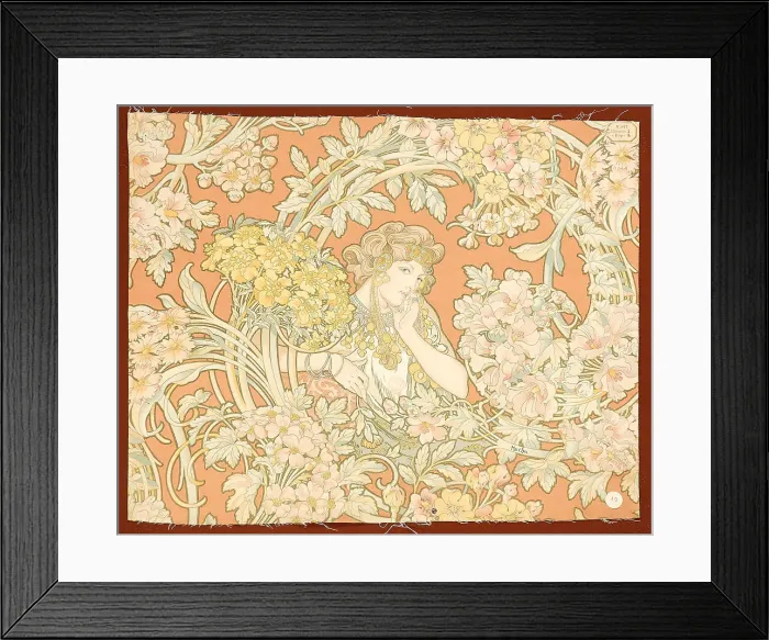 Framed Print : Woman among flowers (printed fabric), 1898-1899. Creator: Mucha, Alfons Marie (1860-1939) Framed Print : Woman among flowers (printed fabric), 1898-1899. Creator: Mucha, Alfons Marie (1860-1939)