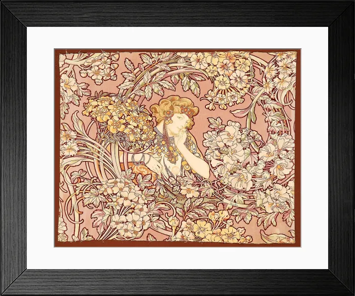 Framed Print : Woman among flowers (printed fabric), 1898-1899. Creator: Mucha, Alfons Marie (1860-1939) Framed Print : Woman among flowers (printed fabric), 1898-1899. Creator: Mucha, Alfons Marie (1860-1939)