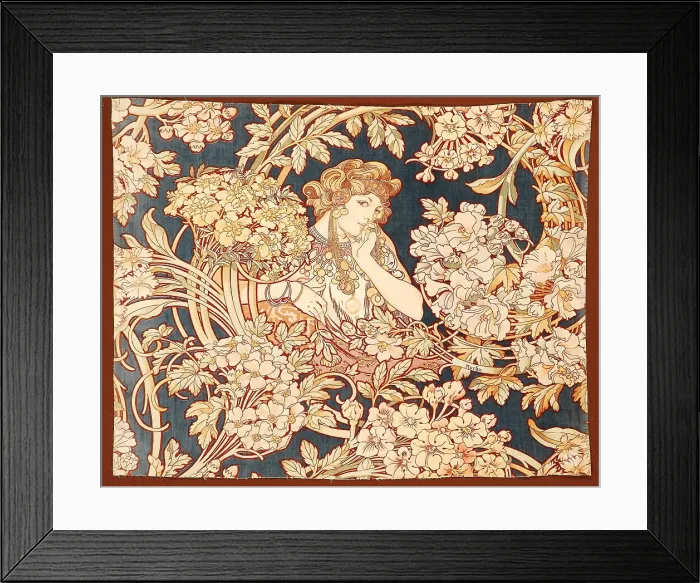 Framed Print : Woman among flowers (printed fabric), 1898-1899. Creator: Mucha, Alfons Marie (1860-1939) Framed Print : Woman among flowers (printed fabric), 1898-1899. Creator: Mucha, Alfons Marie (1860-1939)