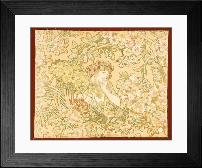 Framed Print : Woman among flowers (printed fabric), 1898-1899. Creator: Mucha, Alfons Marie (1860-1939) Framed Print : Woman among flowers (printed fabric), 1898-1899. Creator: Mucha, Alfons Marie (1860-1939)