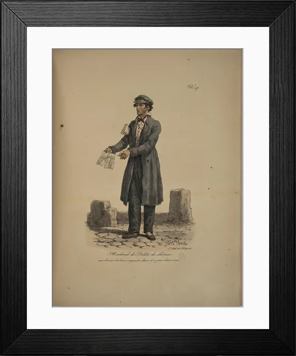 Framed Print : Lottery ticket seller. From the Series Cris de Paris (The Cries of Paris), 1815. Creator: Vernet, Carle (1758-1836). Lottery ticket seller. From the Series Cris de Paris (The Cries of Paris), 1815. Creator: Vernet, Carle (1758-1836) Framed Print : Lottery ticket seller. From the Series Cris de Paris (The Cries of Paris), 1815. Creator: Vernet, Carle (1758-1836). Lottery ticket seller. From the Series Cris de Paris (The Cries of Paris), 1815. Creator: Vernet, Carle (1758-1836)
