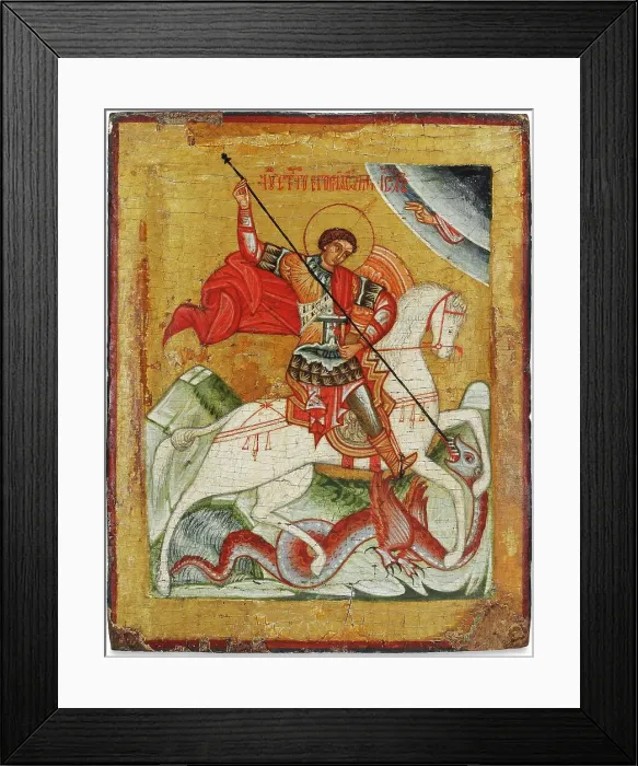 Framed Print : Saint George and the Dragon, 16th century. Creator: Russian icon Framed Print : Saint George and the Dragon, 16th century. Creator: Russian icon