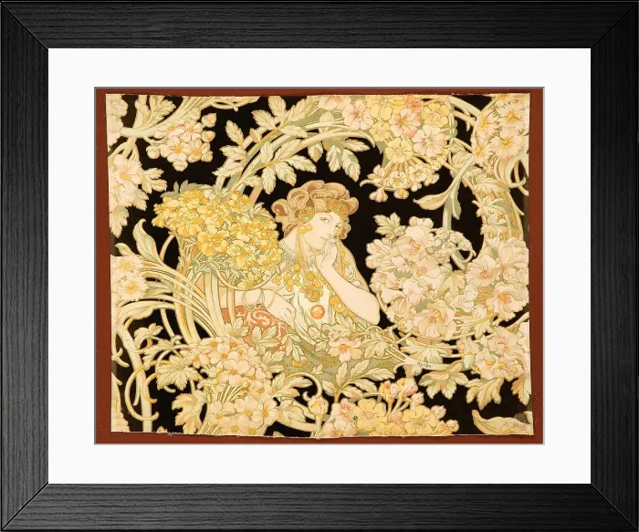 Framed Print : Woman among flowers (printed fabric), 1898-1899. Creator: Mucha, Alfons Marie (1860-1939) Framed Print : Woman among flowers (printed fabric), 1898-1899. Creator: Mucha, Alfons Marie (1860-1939)