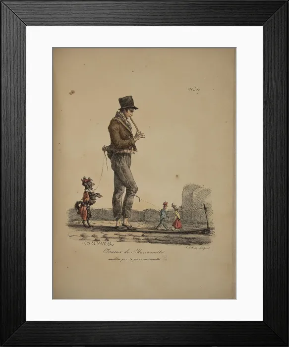 Framed Print : Puppet player. From the Series Cris de Paris (The Cries of Paris), 1815. Creator: Vernet, Carle (1758-1836). Puppet player. From the Series Cris de Paris (The Cries of Paris), 1815. Creator: Vernet, Carle (1758-1836) Framed Print : Puppet player. From the Series Cris de Paris (The Cries of Paris), 1815. Creator: Vernet, Carle (1758-1836). Puppet player. From the Series Cris de Paris (The Cries of Paris), 1815. Creator: Vernet, Carle (1758-1836)