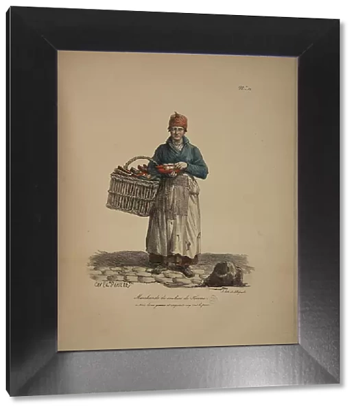 Women's Shoes seller. From the Series 'Cris de Paris' (The Cries of Paris), 1815. Creator: Vernet, Carle (1758-1836). Women's Shoes seller. From the Series 'Cris de Paris' (The Cries of Paris), 1815. Creator: Vernet, Carle (1758-1836)
