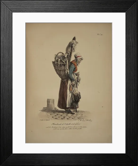 Framed Print : Poultry and game seller. From the Series Cris de Paris (The Cries of Paris), 1815. Creator: Vernet, Carle (1758-1836). Poultry and game seller. From the Series Cris de Paris (The Cries of Paris), 1815 Framed Print : Poultry and game seller. From the Series Cris de Paris (The Cries of Paris), 1815. Creator: Vernet, Carle (1758-1836). Poultry and game seller. From the Series Cris de Paris (The Cries of Paris), 1815