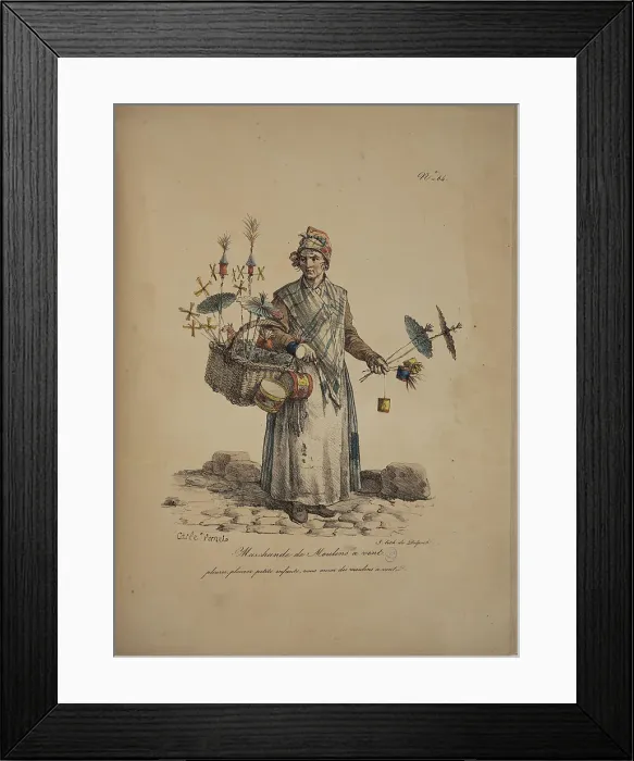 Framed Print : Marchande de moulins à vent. From the Series Cris de Paris (The Cries of Paris), 1815. Creator: Vernet, Carle (1758-1836). Marchande de moulins à vent. From the Series Cris de Paris (The Cries of Paris), 1815 Framed Print : Marchande de moulins à vent. From the Series Cris de Paris (The Cries of Paris), 1815. Creator: Vernet, Carle (1758-1836). Marchande de moulins à vent. From the Series Cris de Paris (The Cries of Paris), 1815