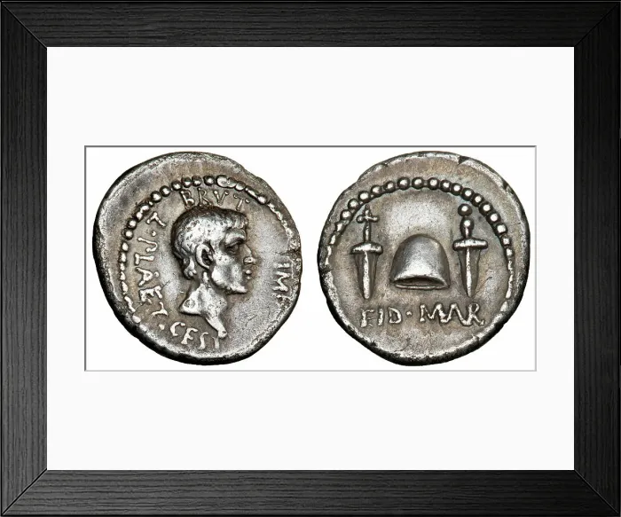 Framed Print : The Ides of March Denarius (Denarius of Brutus), 43-42 BC. Creator: Numismatic, Ancient Coins Framed Print : The Ides of March Denarius (Denarius of Brutus), 43-42 BC. Creator: Numismatic, Ancient Coins