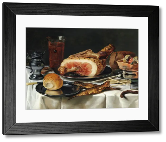 Framed Print : Still Life with Ham, 1625. Creator: Claesz, Pieter (c. 1597-1660) Framed Print : Still Life with Ham, 1625. Creator: Claesz, Pieter (c. 1597-1660)