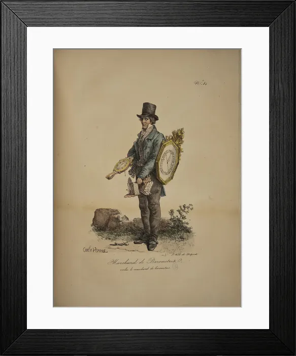 Framed Print : Barometer dealer. From the Series Cris de Paris (The Cries of Paris), 1815. Creator: Vernet, Carle (1758-1836). Barometer dealer. From the Series Cris de Paris (The Cries of Paris), 1815. Creator: Vernet, Carle (1758-1836) Framed Print : Barometer dealer. From the Series Cris de Paris (The Cries of Paris), 1815. Creator: Vernet, Carle (1758-1836). Barometer dealer. From the Series Cris de Paris (The Cries of Paris), 1815. Creator: Vernet, Carle (1758-1836)