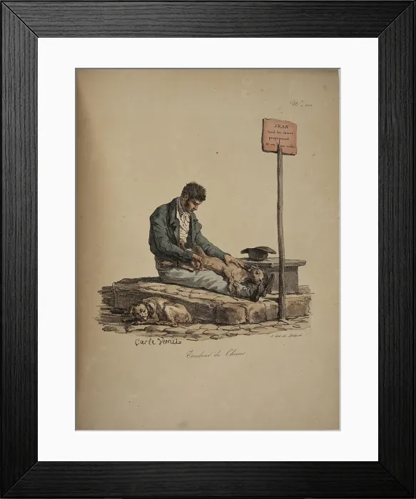 Framed Print : Dog groomer. From the Series Cris de Paris (The Cries of Paris), 1815. Creator: Vernet, Carle (1758-1836). Dog groomer. From the Series Cris de Paris (The Cries of Paris), 1815. Creator: Vernet, Carle (1758-1836) Framed Print : Dog groomer. From the Series Cris de Paris (The Cries of Paris), 1815. Creator: Vernet, Carle (1758-1836). Dog groomer. From the Series Cris de Paris (The Cries of Paris), 1815. Creator: Vernet, Carle (1758-1836)