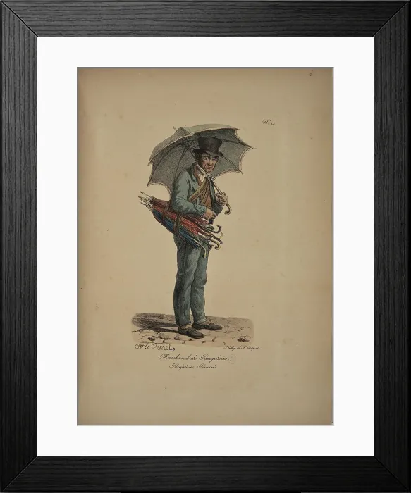 Framed Print : Umbrella seller. From the Series Cris de Paris (The Cries of Paris), 1815. Creator: Vernet, Carle (1758-1836). Umbrella seller. From the Series Cris de Paris (The Cries of Paris), 1815. Creator: Vernet, Carle (1758-1836) Framed Print : Umbrella seller. From the Series Cris de Paris (The Cries of Paris), 1815. Creator: Vernet, Carle (1758-1836). Umbrella seller. From the Series Cris de Paris (The Cries of Paris), 1815. Creator: Vernet, Carle (1758-1836)