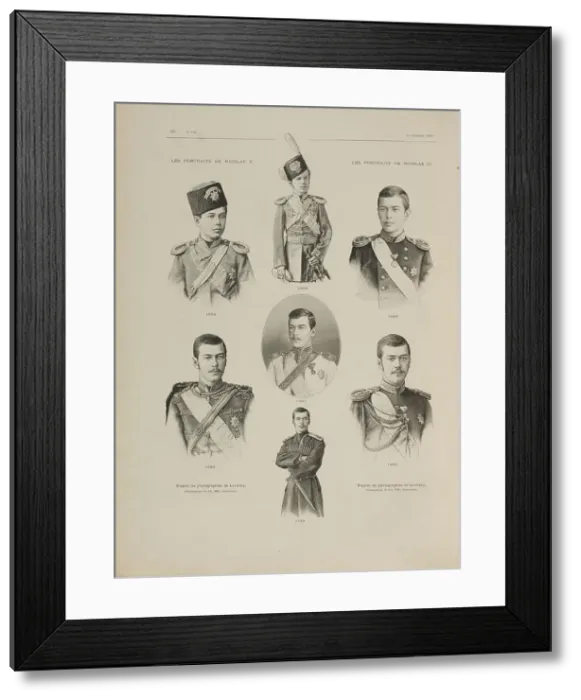 Framed Print : Portraits of Emperor Nicholas II from the period from 1880 to 1891, 1896. Creator: Anonymous Framed Print : Portraits of Emperor Nicholas II from the period from 1880 to 1891, 1896. Creator: Anonymous