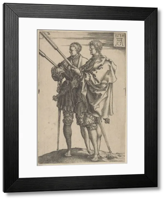 Framed Print : Two Torch-Bearers, 1538. Creator: Aldegrever, Heinrich (1502-1560) Framed Print : Two Torch-Bearers, 1538. Creator: Aldegrever, Heinrich (1502-1560)