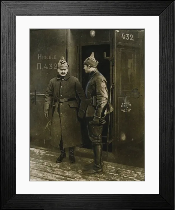 Framed Print : Leon Trotsky (1879-1940) in front of his special train, 1918. Creator: Unknown photographer Framed Print : Leon Trotsky (1879-1940) in front of his special train, 1918. Creator: Unknown photographer